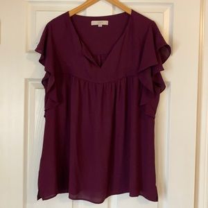Cranberry wine flutter sleeve blouse